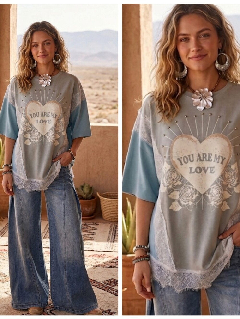 You Are My Love Graphic Tee - Sage Green Women’s Top Lace And Studs
